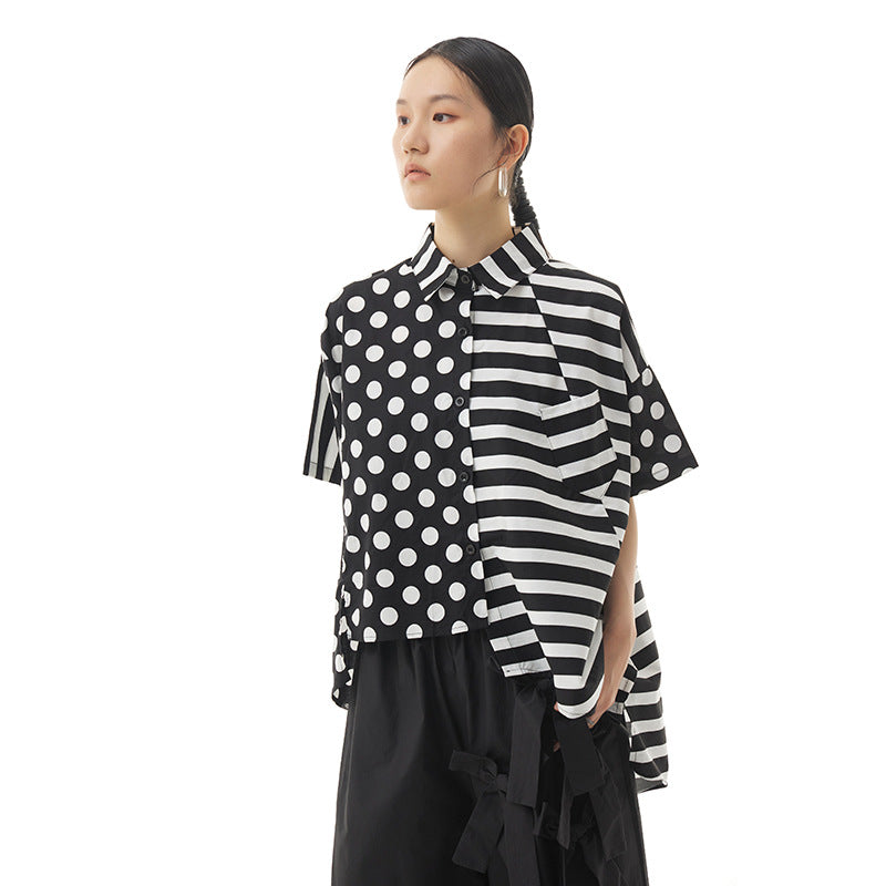 Oversized women's loose skinny top with striped irregular splicing top