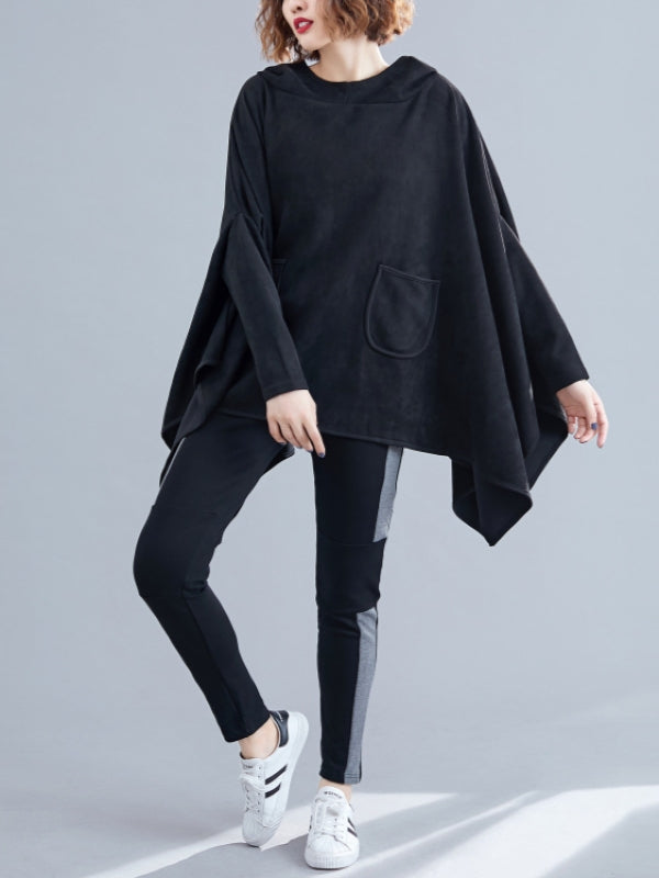 LOOSE SOLID CROPPED HOODIE SWEATSHIRT