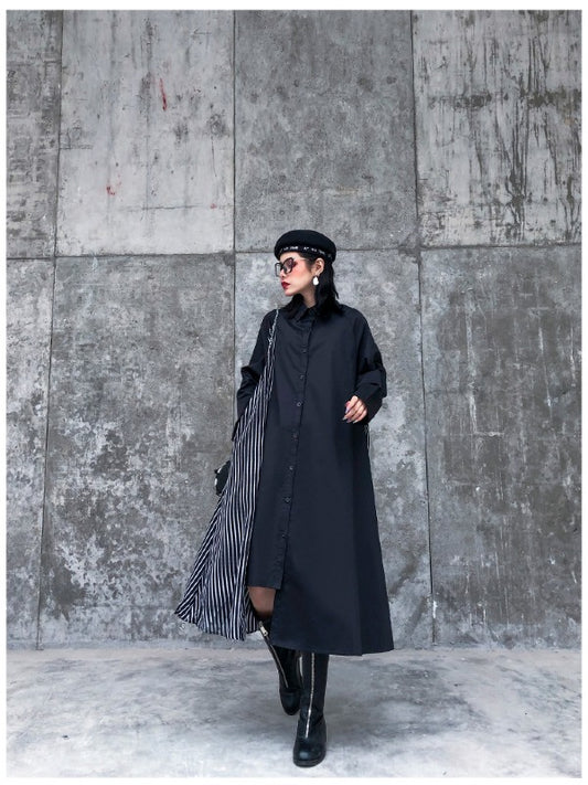 Vintage Striped Splicing Cropped Loose A-Line Dress