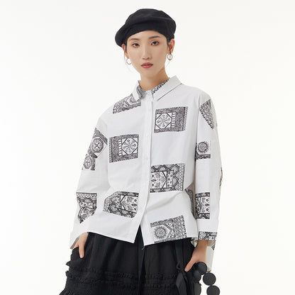 Large size women's tarot print design blouse loose slim large size shirt