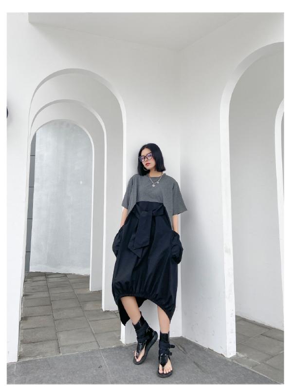 Urban Split-Joint Round-Neck Short Sleeve Long Dress