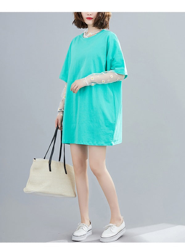 SOLID DAISY MESH TWO-PIECES T-SHIRT