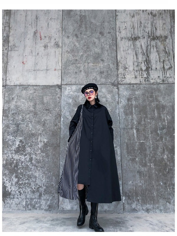 Vintage Striped Splicing Cropped Loose A-Line Dress