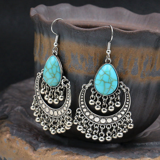 Alloy geometric bead turquoise earrings