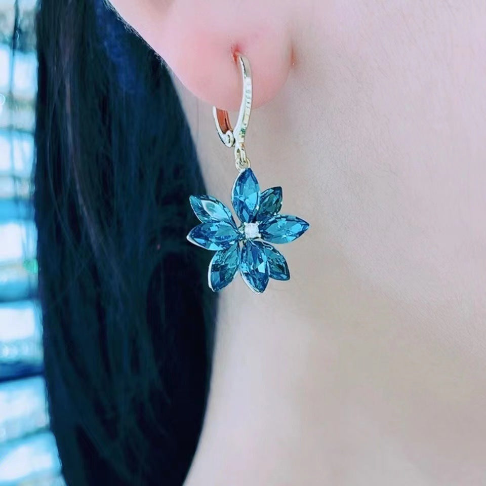 Crystal Petal Blue Ice Flower Earrings