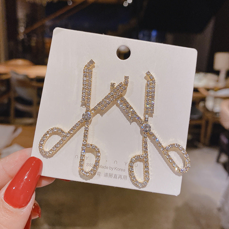 Wholesale fashion full drill scissors Earrings