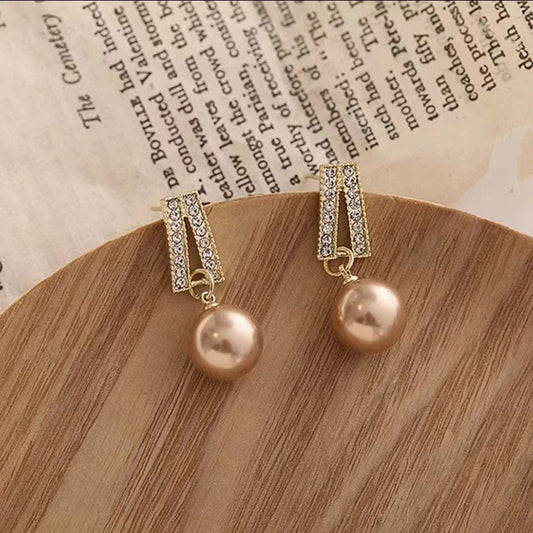 S925 silver needle rose gold pearl earrings