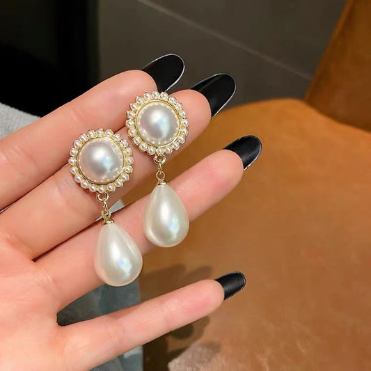 S925 Silver Needle Palace Baroque retro art drop pearl earrings