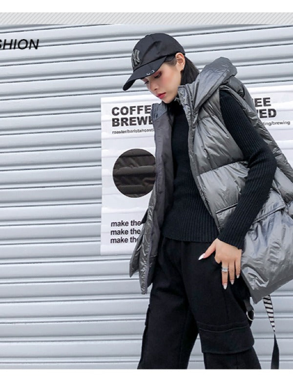 THICK HOODED SHORT VEST COAT