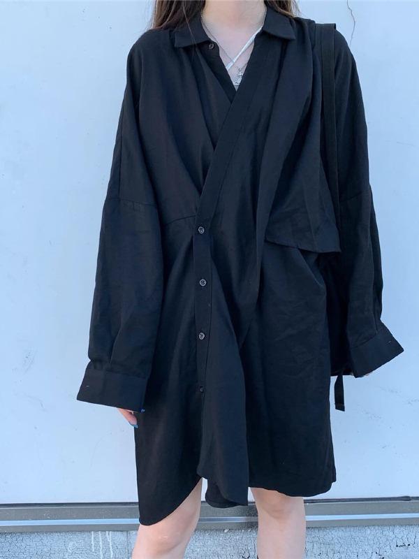 Original Solid Irregularity Shirt Dress