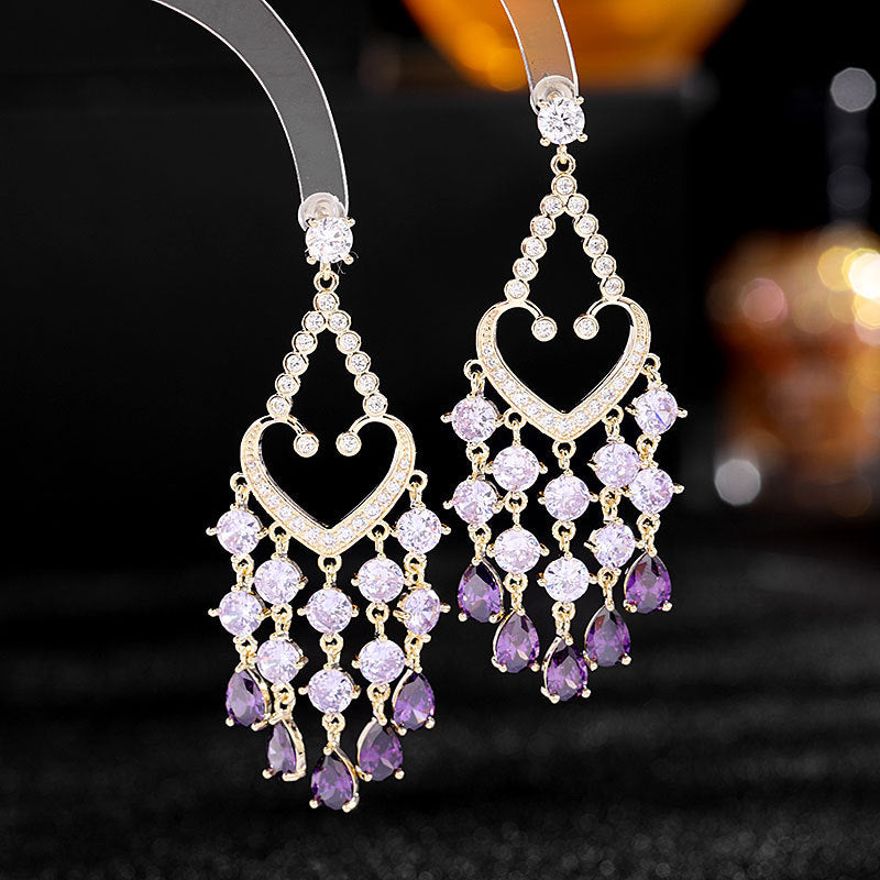 S925 silver needle super love shaped tassel Drop Earrings