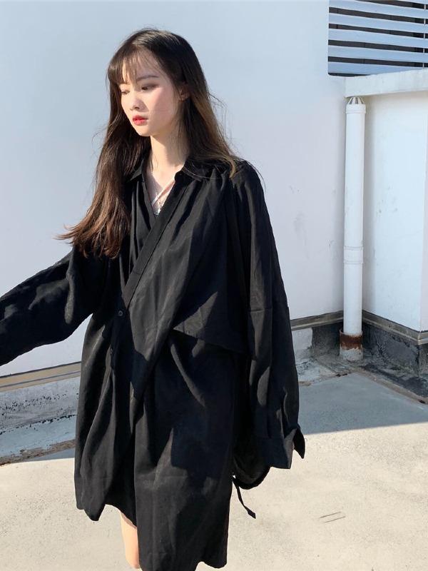 Original Solid Irregularity Shirt Dress