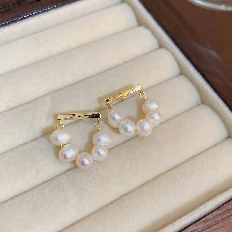 S925 silver needle slotted pearl fashion earrings