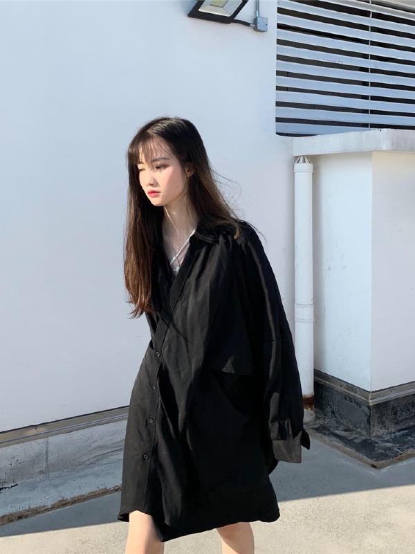 Original Solid Irregularity Shirt Dress