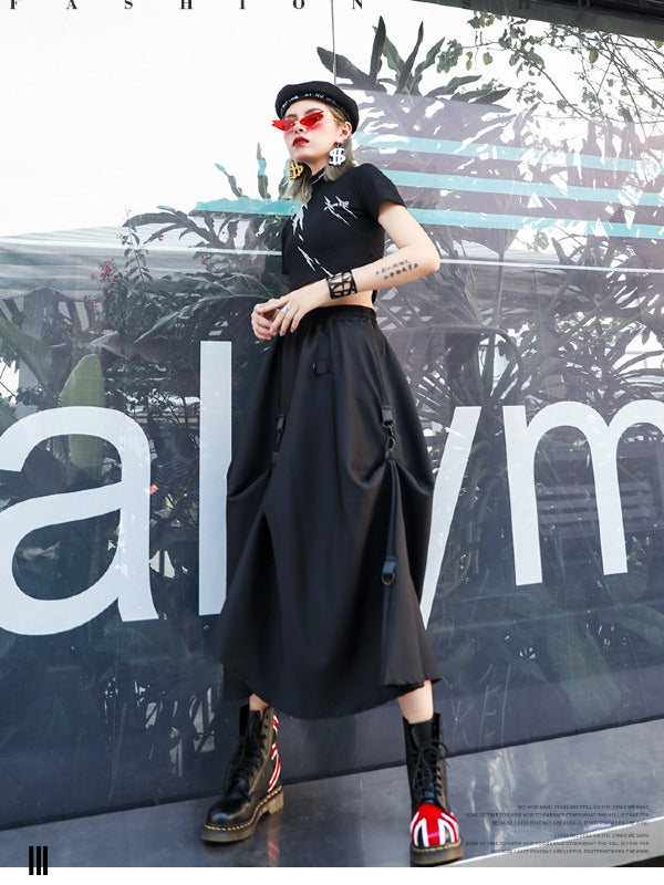 BLACK LOOSE EMPIRE A-LINE SKIRT