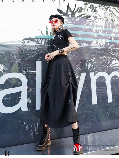 BLACK LOOSE EMPIRE A-LINE SKIRT