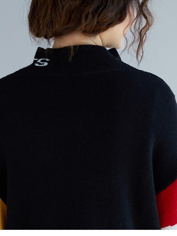 LOOSE CONTRAST COLOR HIGH-NECK KNITTING SWEATER - Zebrant