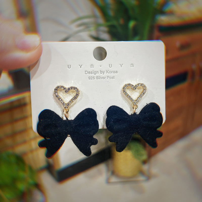 WHOLESALE red retro flocking bow tassel earrings