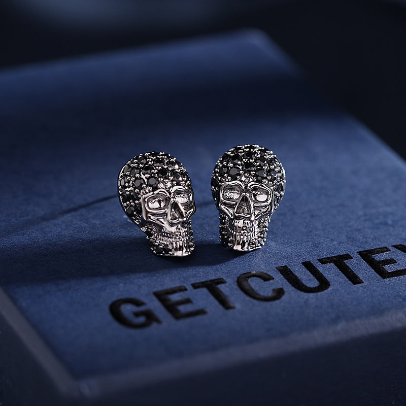S925 silver inlaid zircon skull earrings