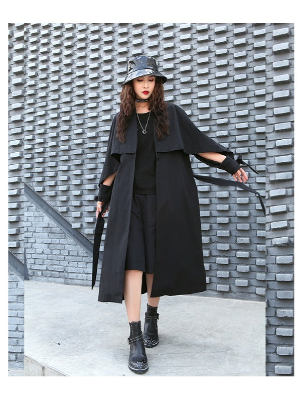 Loose Solid Color Belted Long Outwear