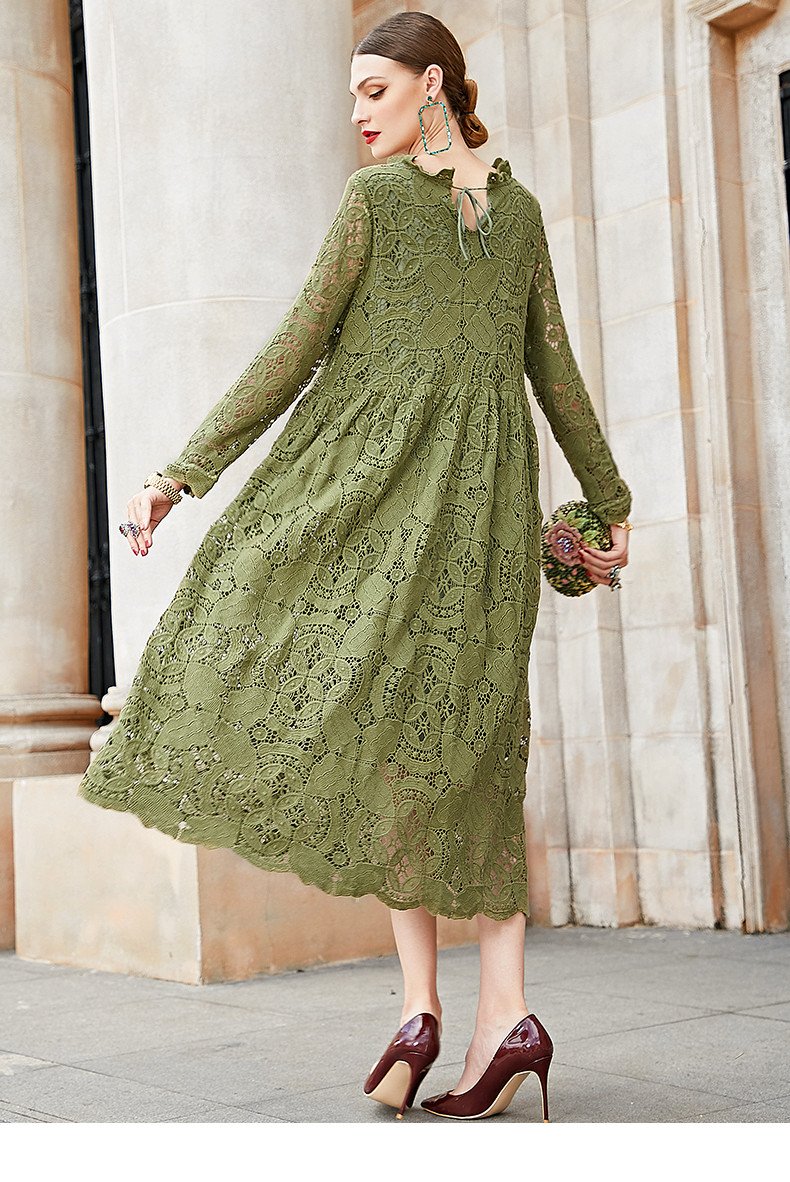 Casual Floral Daily Green Long Sleeve Midi Dress