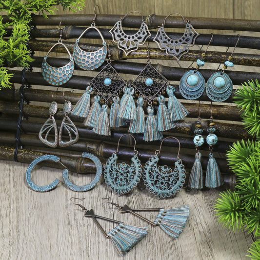 Vintage geometric fringed earrings