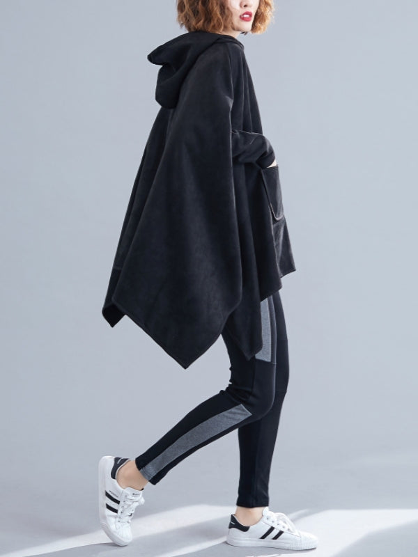 LOOSE SOLID CROPPED HOODIE SWEATSHIRT