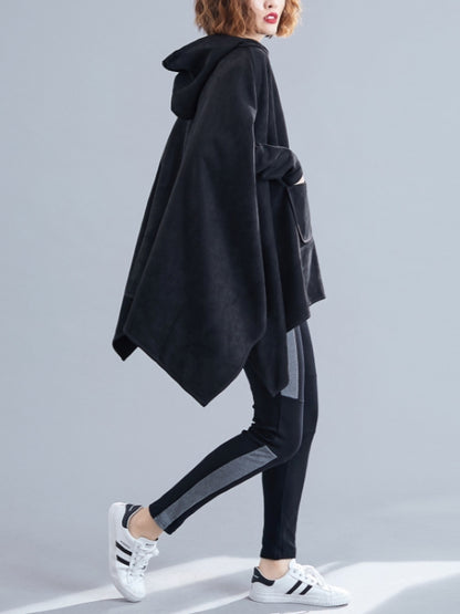 LOOSE SOLID CROPPED HOODIE SWEATSHIRT