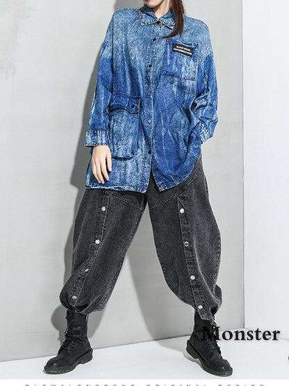 Vintage Washable Loose Cropped Lapel Shirt