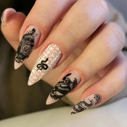 Black snake flower PRESS ON NAILS