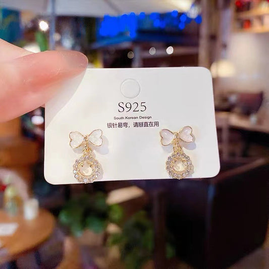 S925 silver needle love bow smiling face geometric hollow earrings