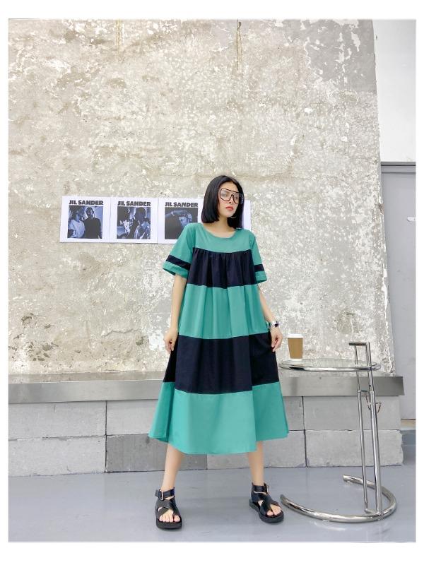 Plus Size Wide Stripes A-Line Midi Dress