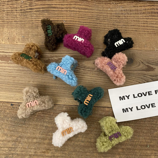 Color Lamb Hair Letter Hair Clips