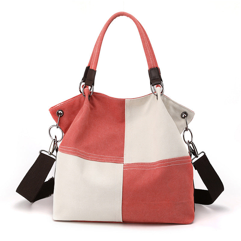 Casual women's canvas bag, trendy new splicing color contrast single shoulder women's bag