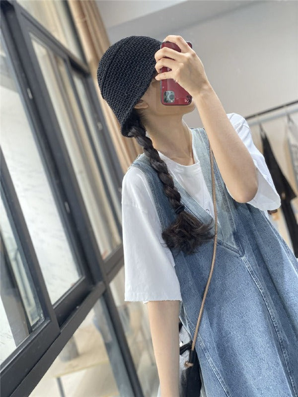 Loose Jean Splicing Contrast Color V-Neck Dress