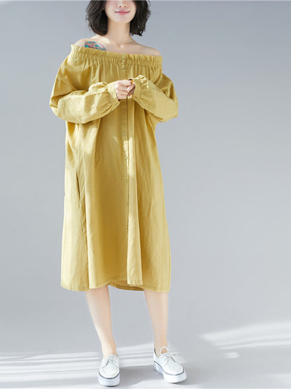 Loose Solid Special Neck Designed Shirt Dress