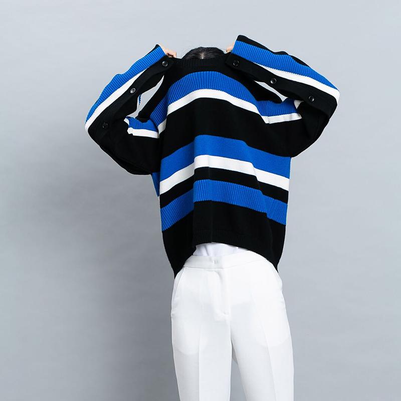 Women Winter Casual Stripe Wool Knitted Sweater