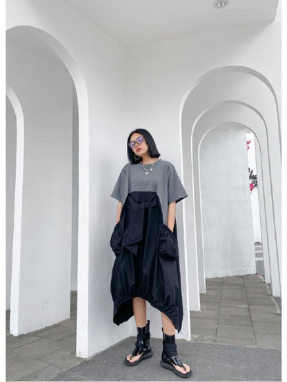 Urban Split-Joint Round-Neck Short Sleeve Long Dress