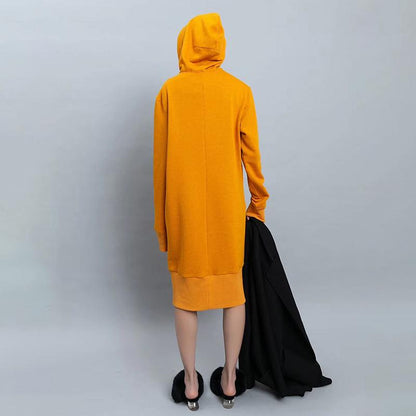 Hoodie Drawstring Winter Long Sleeve Midi Dress