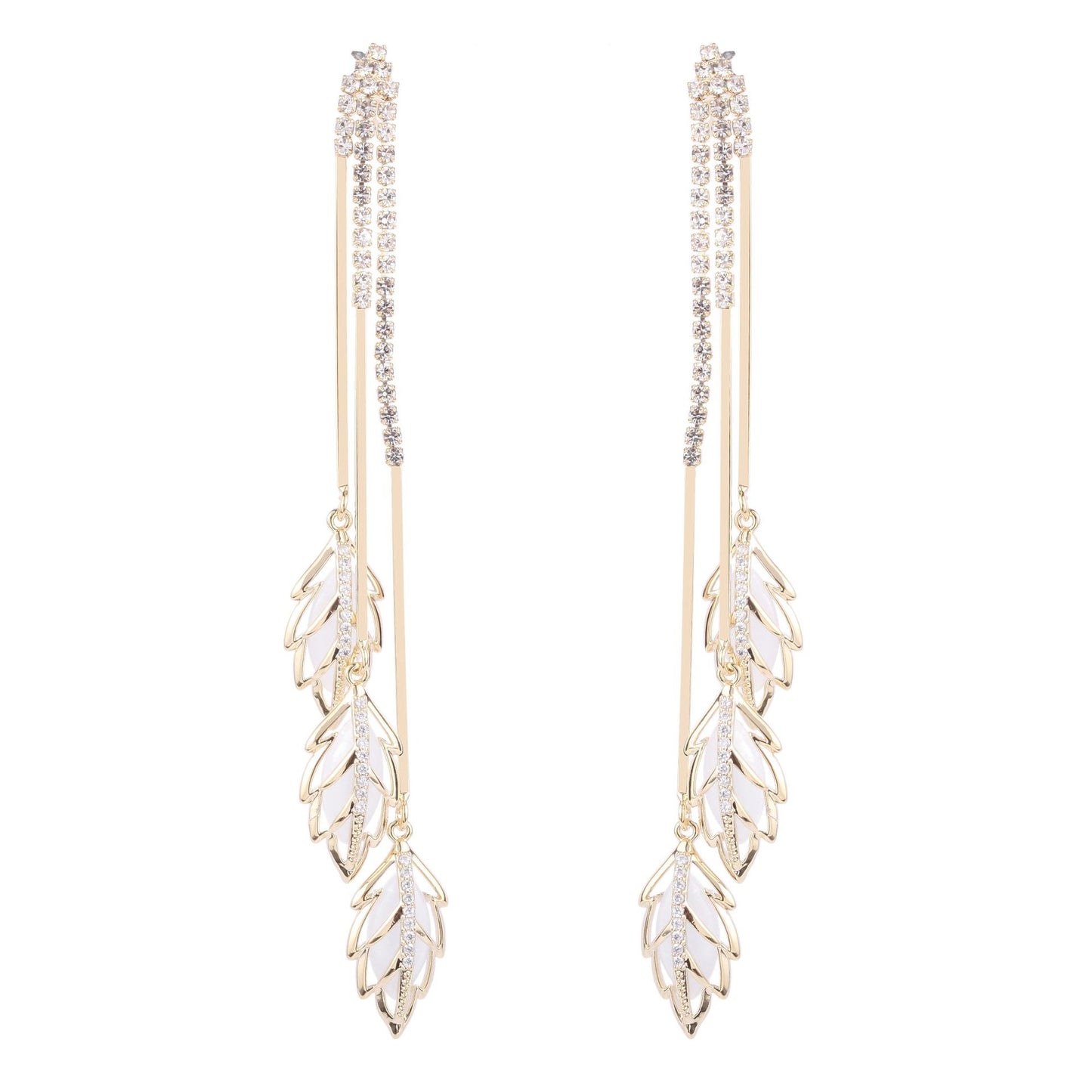 Long earrings cat's eye tassel leaf earrings