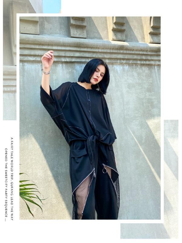 Plus Size Loose Chiffon Solid Split-Joint Blouse