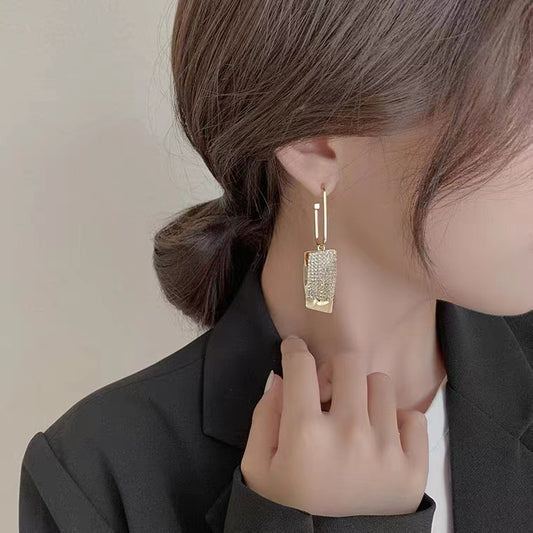 S925 silver needle geometric diamond gold earrings