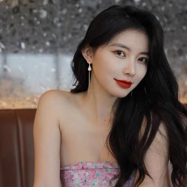 S925 silver needle long tassel earrings pearl earrings