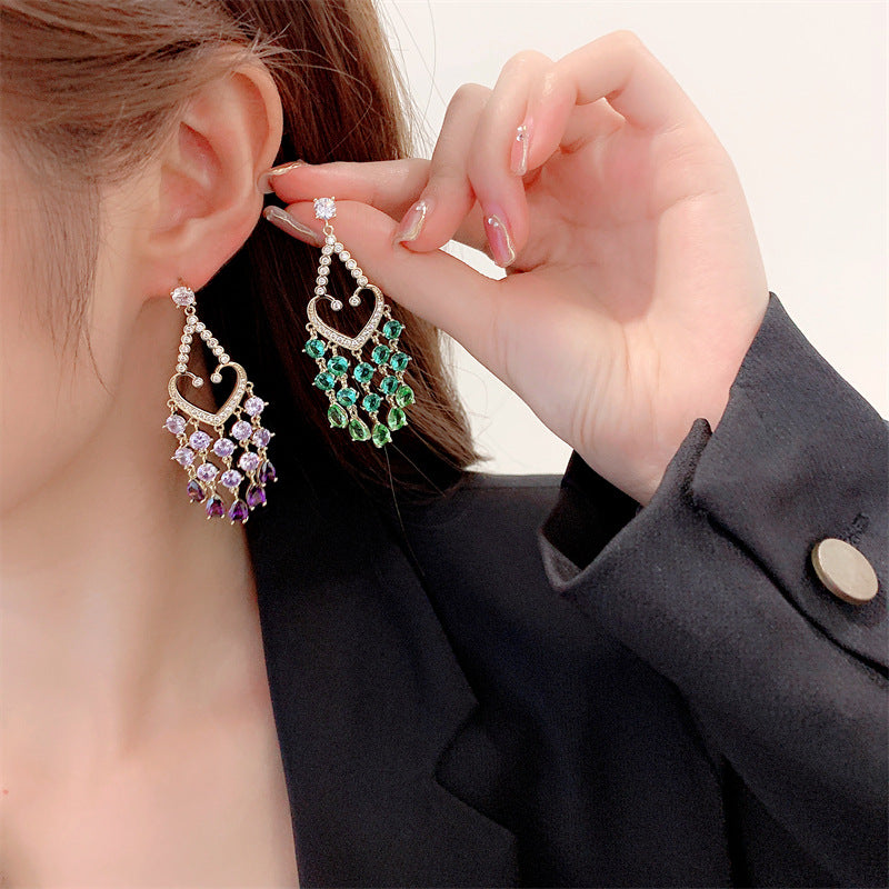 S925 silver needle super love shaped tassel Drop Earrings