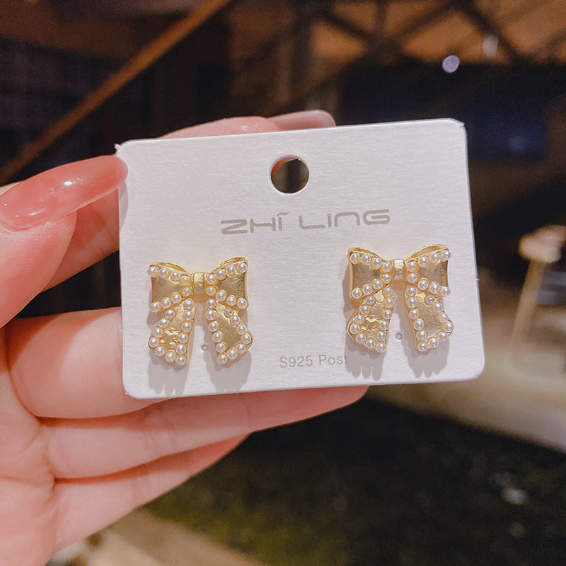 WHOLESALE pearl bow small fragrance earrings