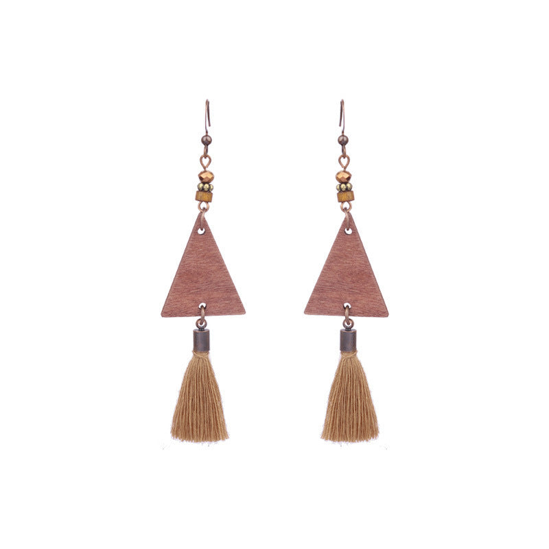 Exaggerated retro wooden earrings