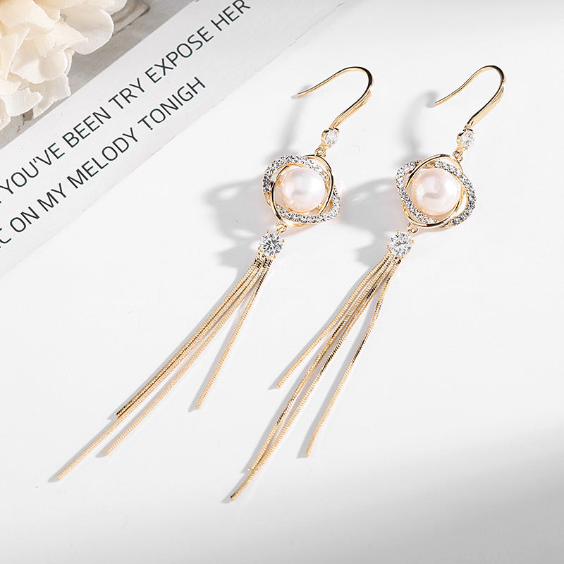 Tassel Earrings female set with zircon Pearl Earrings