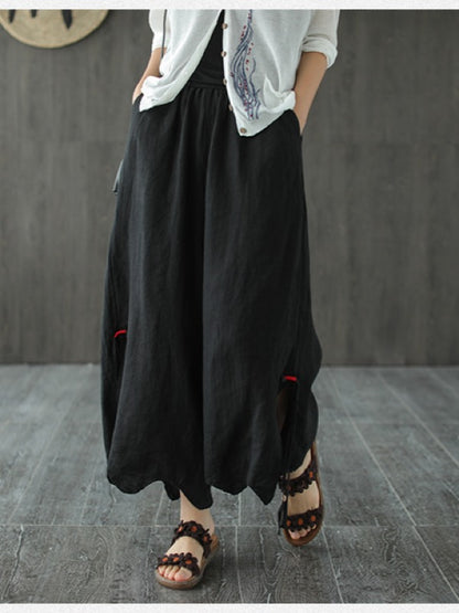 LOOSE WIDE-LEG CROPPED LINEN PANTS