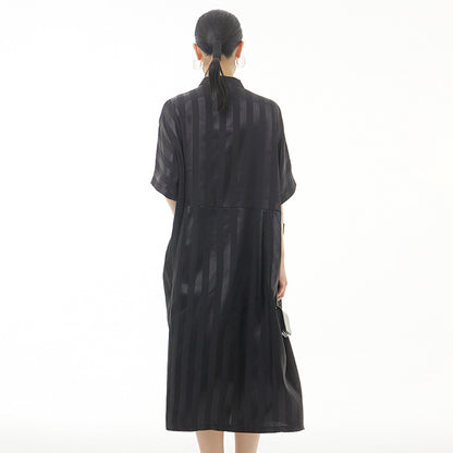 Summer plus size women's glossy vertical striped dress fashion loose slim dress
