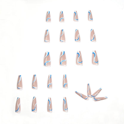 Blue white PRESS ON NAILS